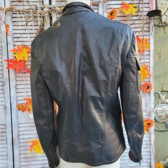 DROSPO INC Leather Vintage jacket, moto style - Picture 3 of 9
